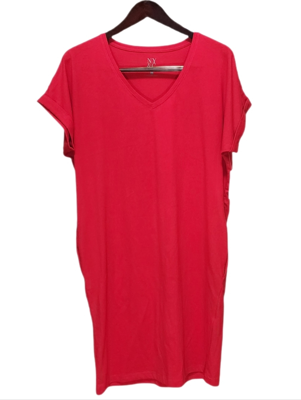 NY & CO Women's Short Sleeves V-Neck Knit T-Shirt Dress Color Red Size S